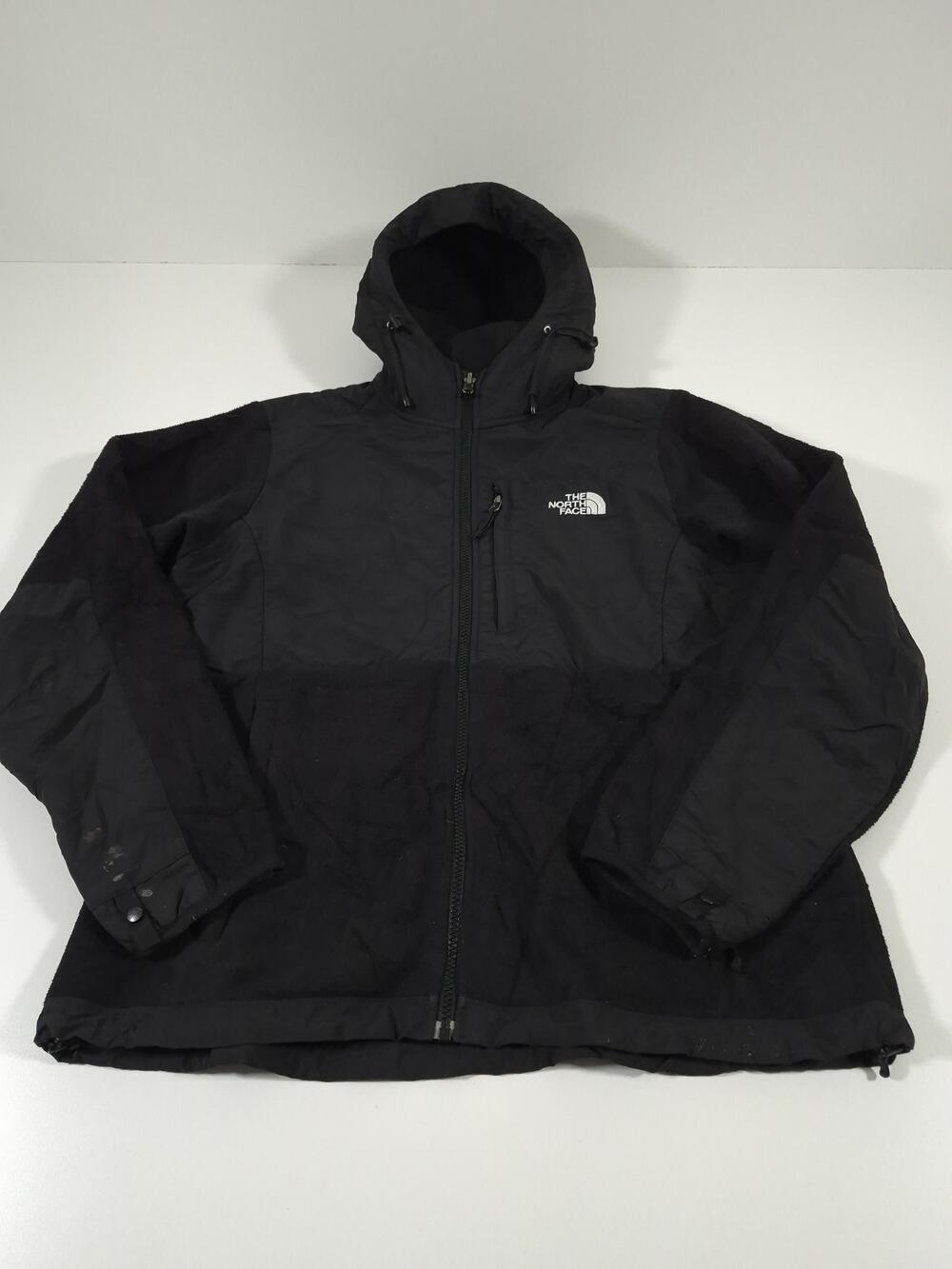 The North Face Jacket Denali Fleece Womens Large Black Hooded Zip FLAW STAIN